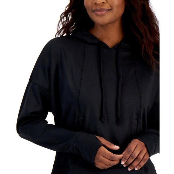 ID Ideology Women Flex Stretch Quick Dry Long Sleeve Solid Techy Hoodie XS Black - Picture 10 of 10
